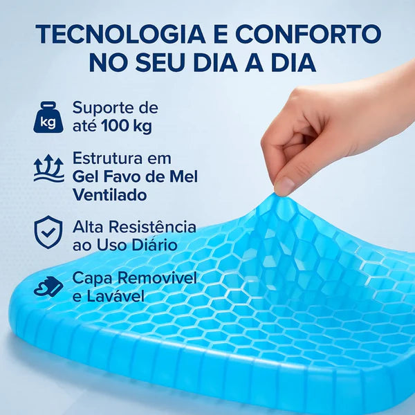 Almofada Em Gel Ortopédica Para Assento OrtoGel Comfort™ - Sente-se por horas sem dores e com máximo conforto.